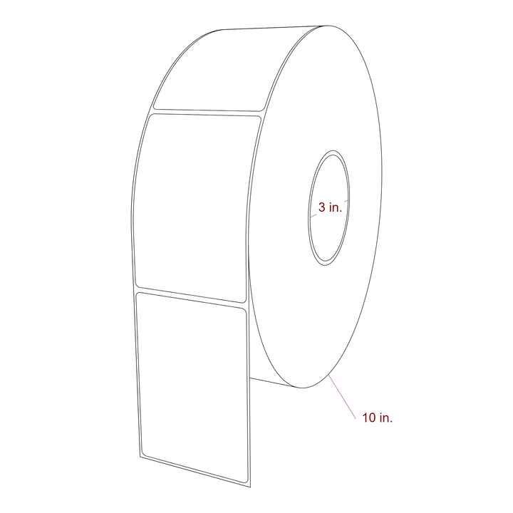 3 Inch x 4.25 Inch Rectangle Inkjet Label Roll - 3 Inch Core - 10 Inch Roll OD - 3D Perspective