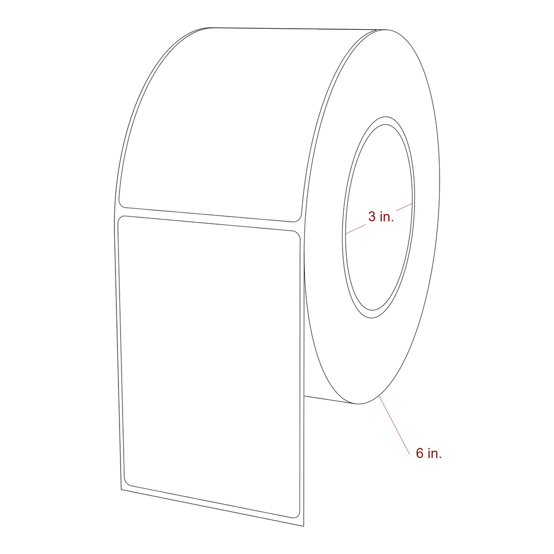 3 Inch x 4.25 Inch Rectangle Inkjet Label Roll - 3 Inch Core - 6 Inch Roll OD - 3D Perspective