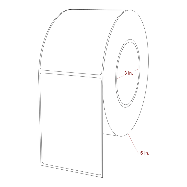3 Inch x 4.25 Inch Rectangle Inkjet Label Roll - 3 Inch Core - 6 Inch Roll OD - 3D Perspective