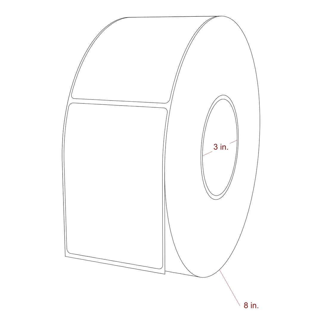 3 Inch x 4.25 Inch Rectangle Inkjet Label Roll - 3 Inch Core - 8 Inch Roll OD - 3D Perspective