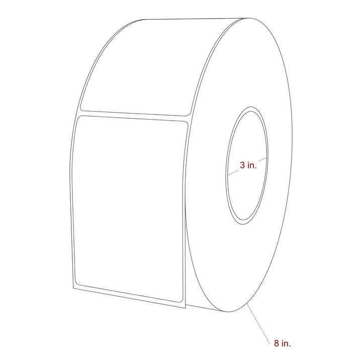 3 Inch x 4.25 Inch Rectangle Inkjet Label Roll - 3 Inch Core - 8 Inch Roll OD - 3D Perspective