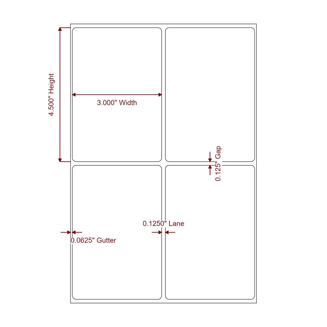 3 Inch x 4.5 Inch Rectangle Inkjet Label Roll - 2Up - 2D Drawing