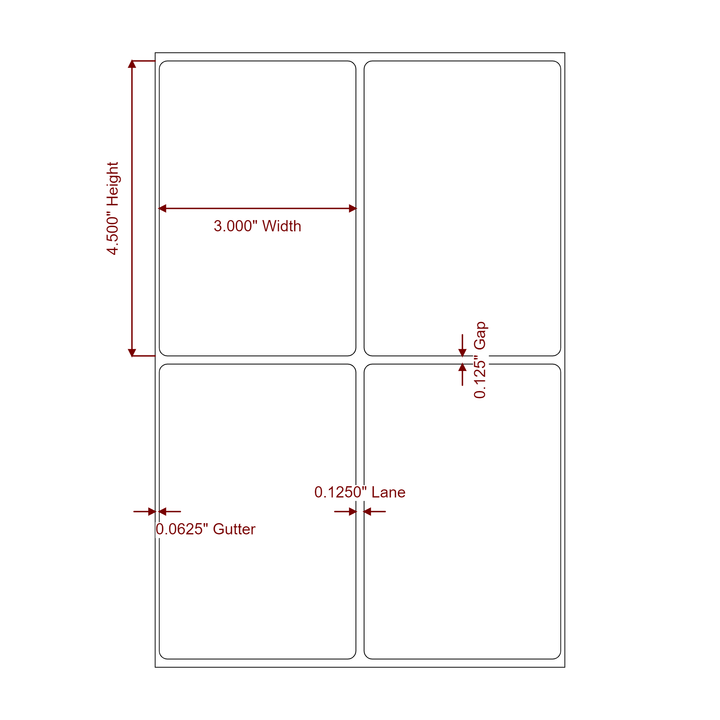 3 Inch x 4.5 Inch Rectangle Inkjet Label Roll - 2Up - 2D Drawing