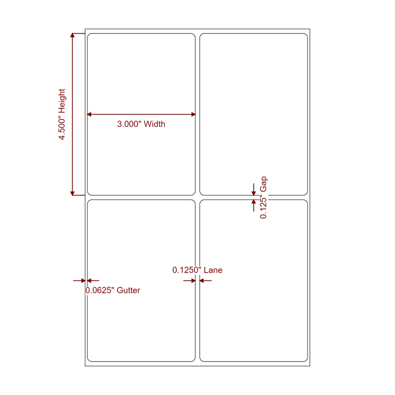 3" x 4.5" Inkjet Label Rolls | 2-Up | Fits Epson ColorWorks, VIPColor & Primera - Label Diagram
