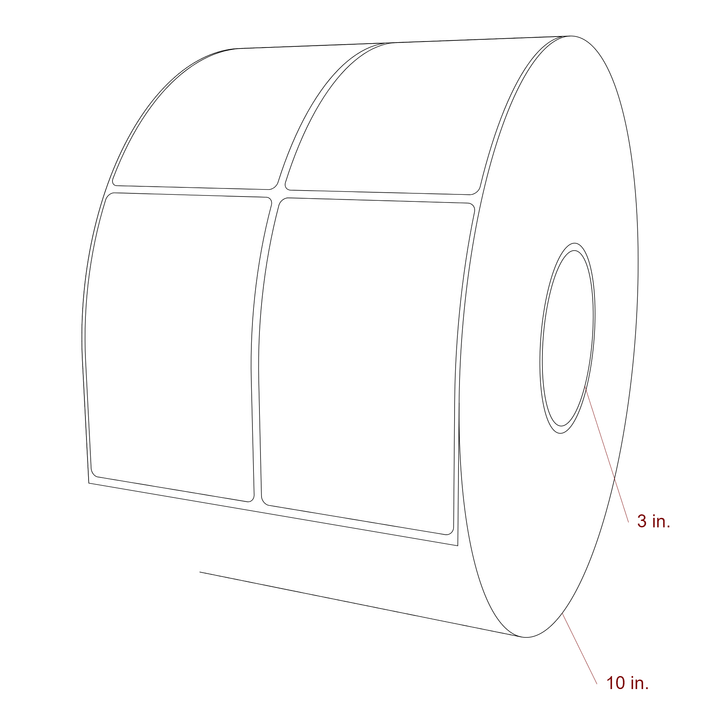3 Inch x 4.5 Inch Rectangle Inkjet Label Roll - 3 Inch Core - 10 Inch Roll OD - 2Up - 3D Perspective