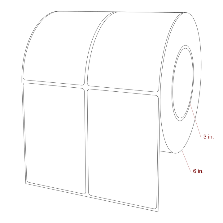 3 Inch x 4.5 Inch Rectangle Inkjet Label Roll - 3 Inch Core - 6 Inch Roll OD - 2Up - 3D Perspective