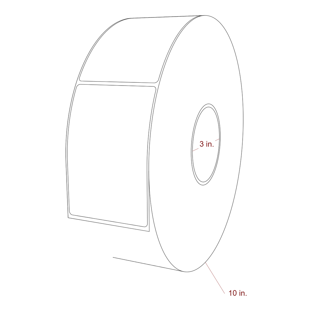 3 Inch x 4.5 Inch Rectangle Inkjet Label Roll - 3 Inch Core - 10 Inch Roll OD - 3D Perspective