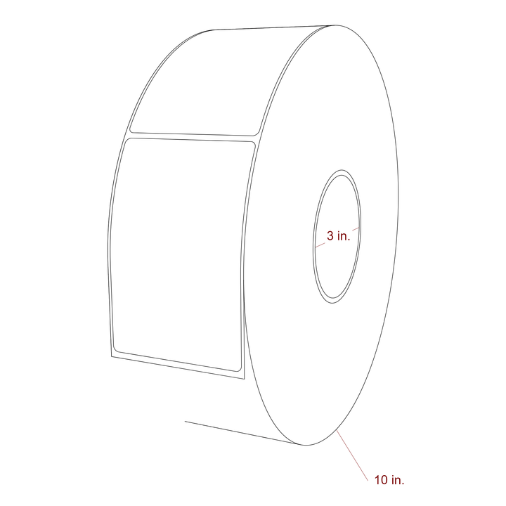 3 Inch x 4.5 Inch Rectangle Inkjet Label Roll - 3 Inch Core - 10 Inch Roll OD - 3D Perspective
