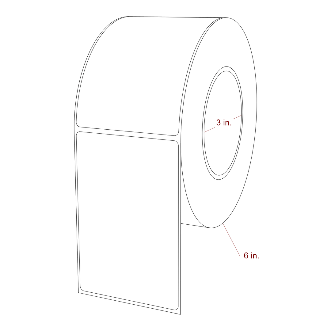 3 Inch x 4.5 Inch Rectangle Inkjet Label Roll - 3 Inch Core - 6 Inch Roll OD - 3D Perspective