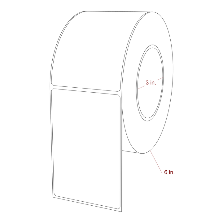 3 Inch x 4.5 Inch Rectangle Inkjet Label Roll - 3 Inch Core - 6 Inch Roll OD - 3D Perspective