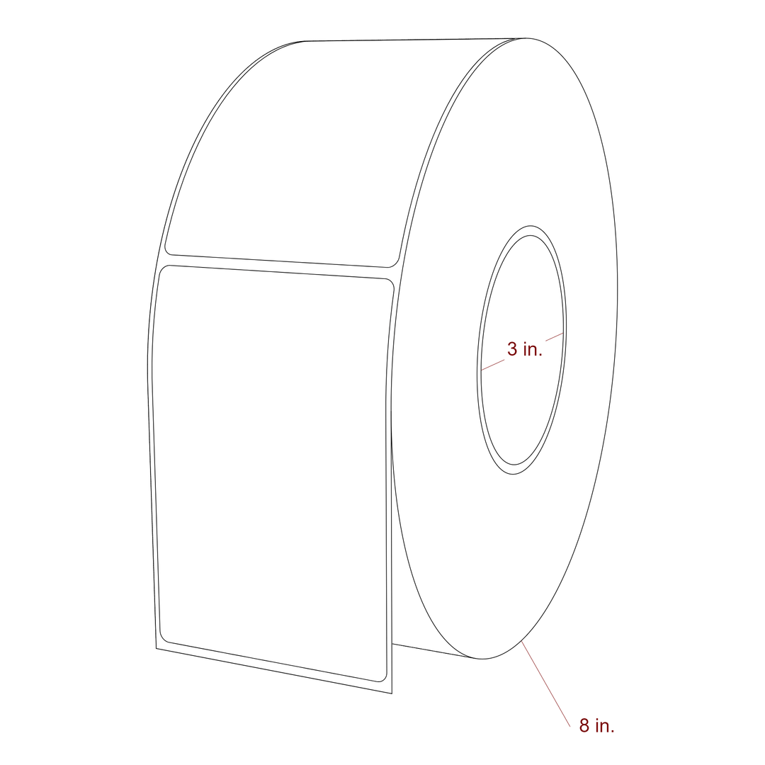 3 Inch x 4.5 Inch Rectangle Inkjet Label Roll - 3 Inch Core - 8 Inch Roll OD - 3D Perspective