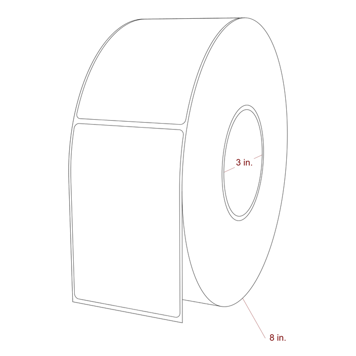 3 Inch x 4.5 Inch Rectangle Inkjet Label Roll - 3 Inch Core - 8 Inch Roll OD - 3D Perspective