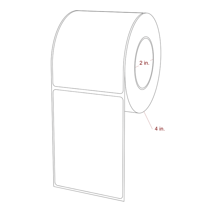 3 Inch x 4 Inch Rectangle Inkjet Label Roll - 2 Inch Core - 4 Inch Roll OD - 3D Perspective