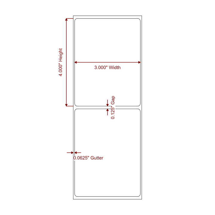 3 Inch x 4 Inch Rectangle Inkjet Label Roll - 2D Drawing