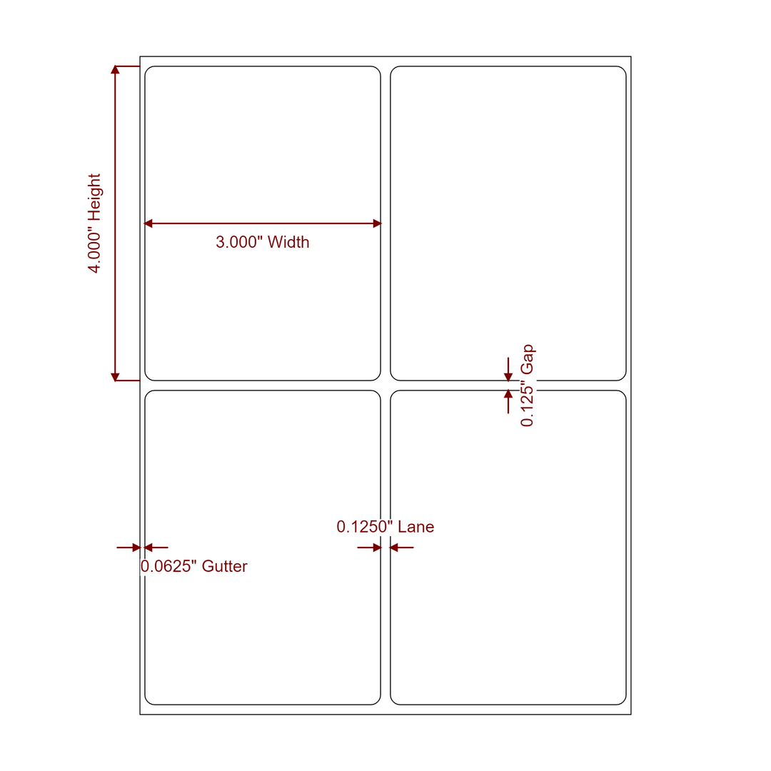 3 Inch x 4 Inch Rectangle Inkjet Label Roll - 2Up - 2D Drawing
