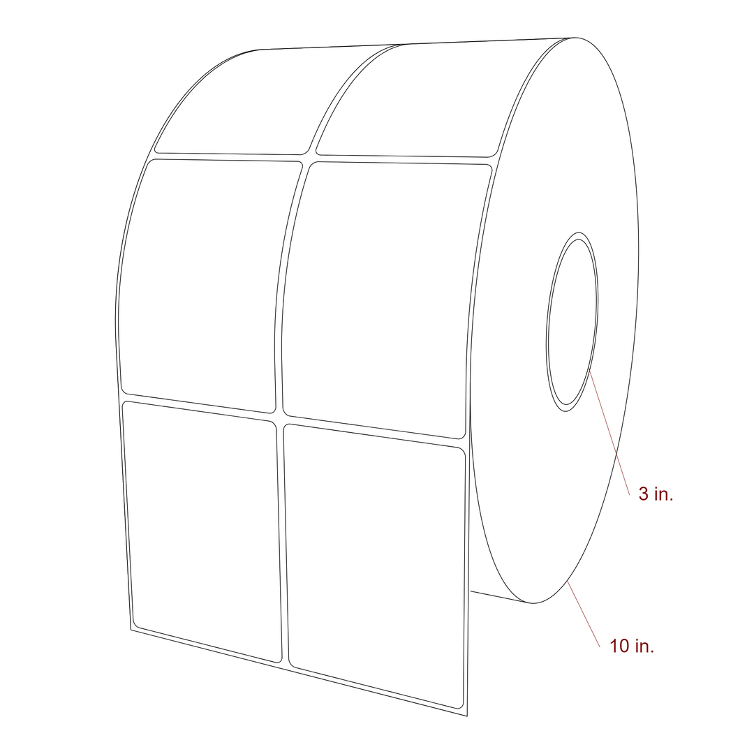 3 Inch x 4 Inch Rectangle Inkjet Label Roll - 3 Inch Core - 10 Inch Roll OD - 2Up - 3D Perspective