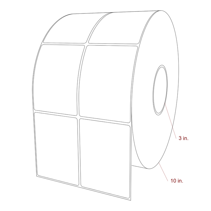 3 Inch x 4 Inch Rectangle Inkjet Label Roll - 3 Inch Core - 10 Inch Roll OD - 2Up - 3D Perspective