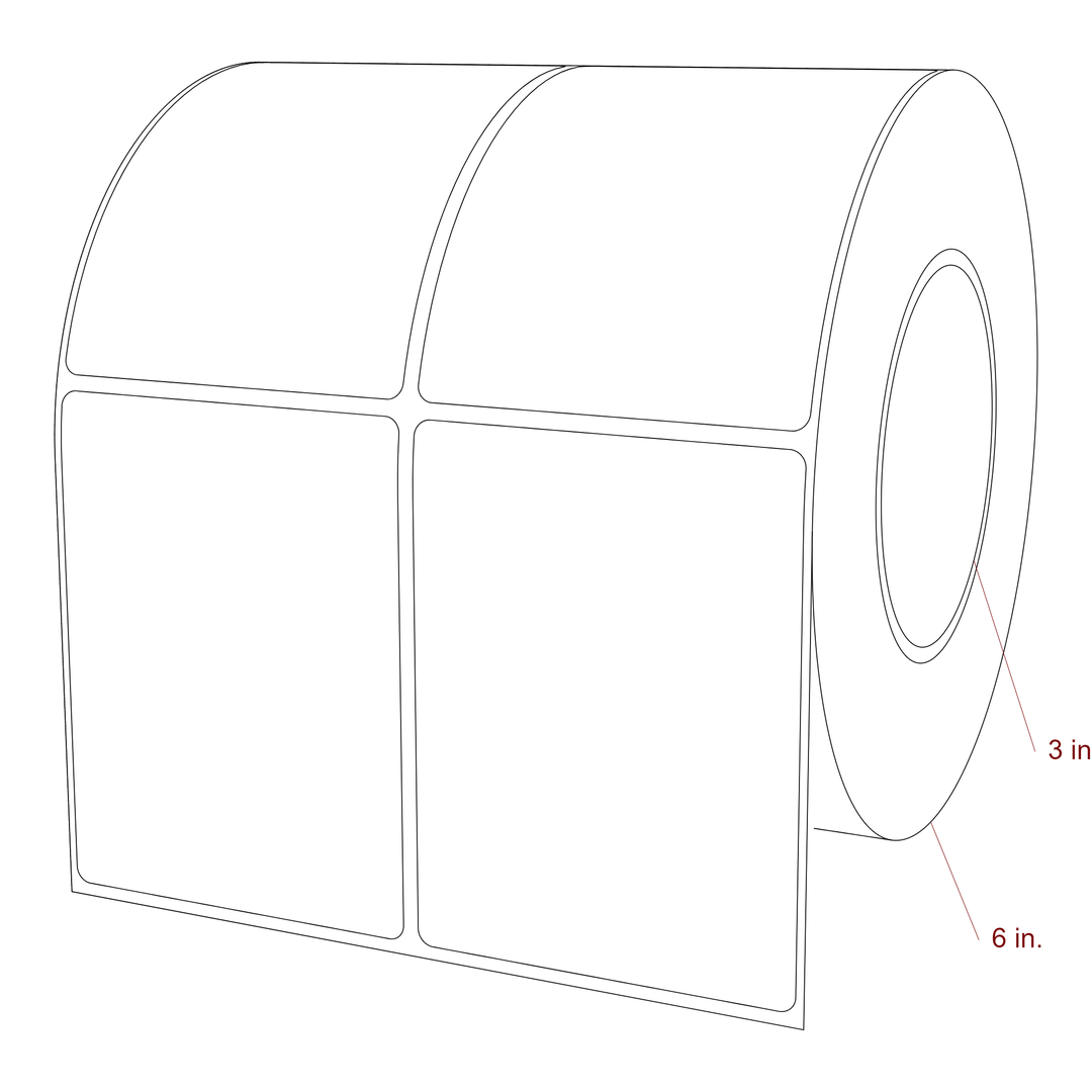 3 Inch x 4 Inch Rectangle Inkjet Label Roll - 3 Inch Core - 6 Inch Roll OD - 2Up - 3D Perspective