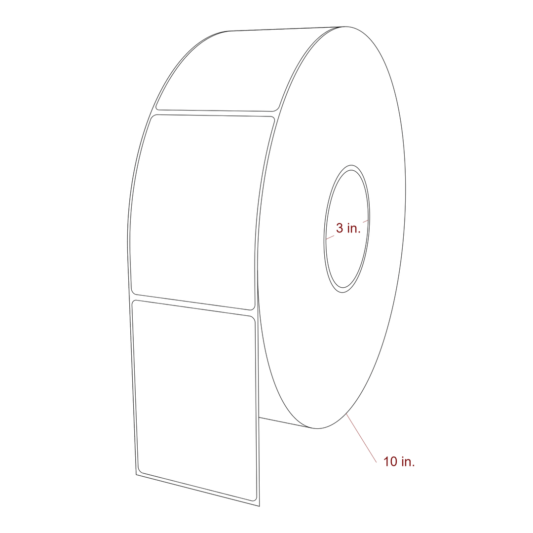 3 Inch x 4 Inch Rectangle Inkjet Label Roll - 3 Inch Core - 10 Inch Roll OD - 3D Perspective