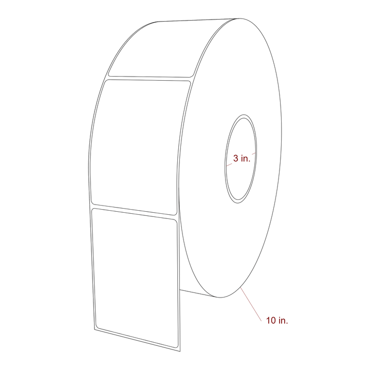 3 Inch x 4 Inch Rectangle Inkjet Label Roll - 3 Inch Core - 10 Inch Roll OD - 3D Perspective