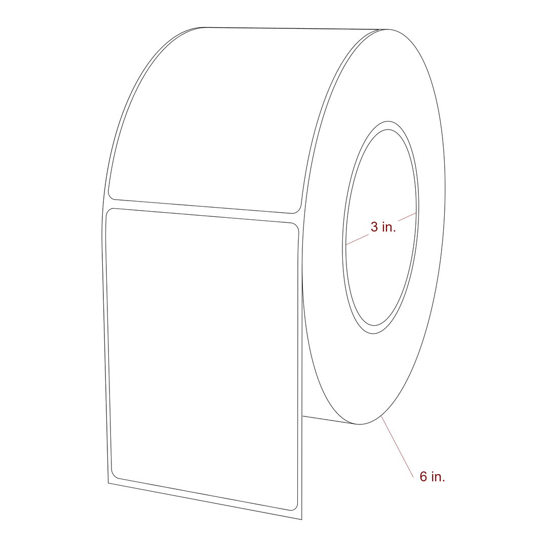 3 Inch x 4 Inch Rectangle Inkjet Label Roll - 3 Inch Core - 6 Inch Roll OD - 3D Perspective