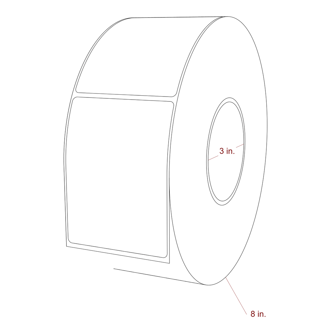 3 Inch x 4 Inch Rectangle Inkjet Label Roll - 3 Inch Core - 8 Inch Roll OD - 3D Perspective