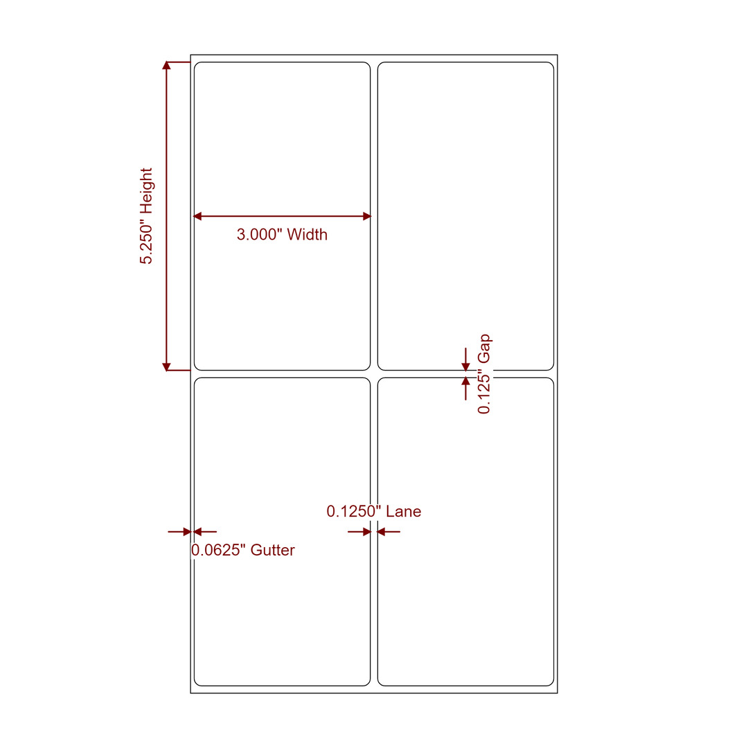 3 Inch x 5.25 Inch Rectangle Inkjet Label Roll - 2Up - 2D Drawing