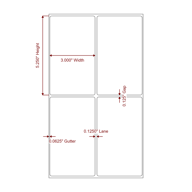 3" x 5.25" Inkjet Label Rolls | 2-Up | Fits Epson ColorWorks, VIPColor & Primera - Label Diagram