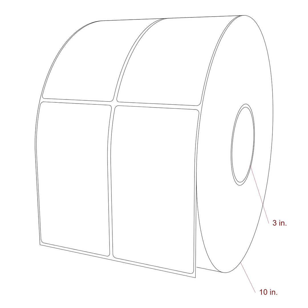 3 Inch x 5.25 Inch Rectangle Inkjet Label Roll - 3 Inch Core - 10 Inch Roll OD - 2Up - 3D Perspective