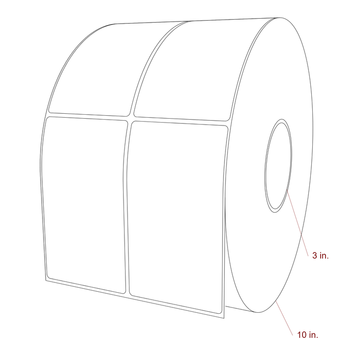 3 Inch x 5.25 Inch Rectangle Inkjet Label Roll - 3 Inch Core - 10 Inch Roll OD - 2Up - 3D Perspective