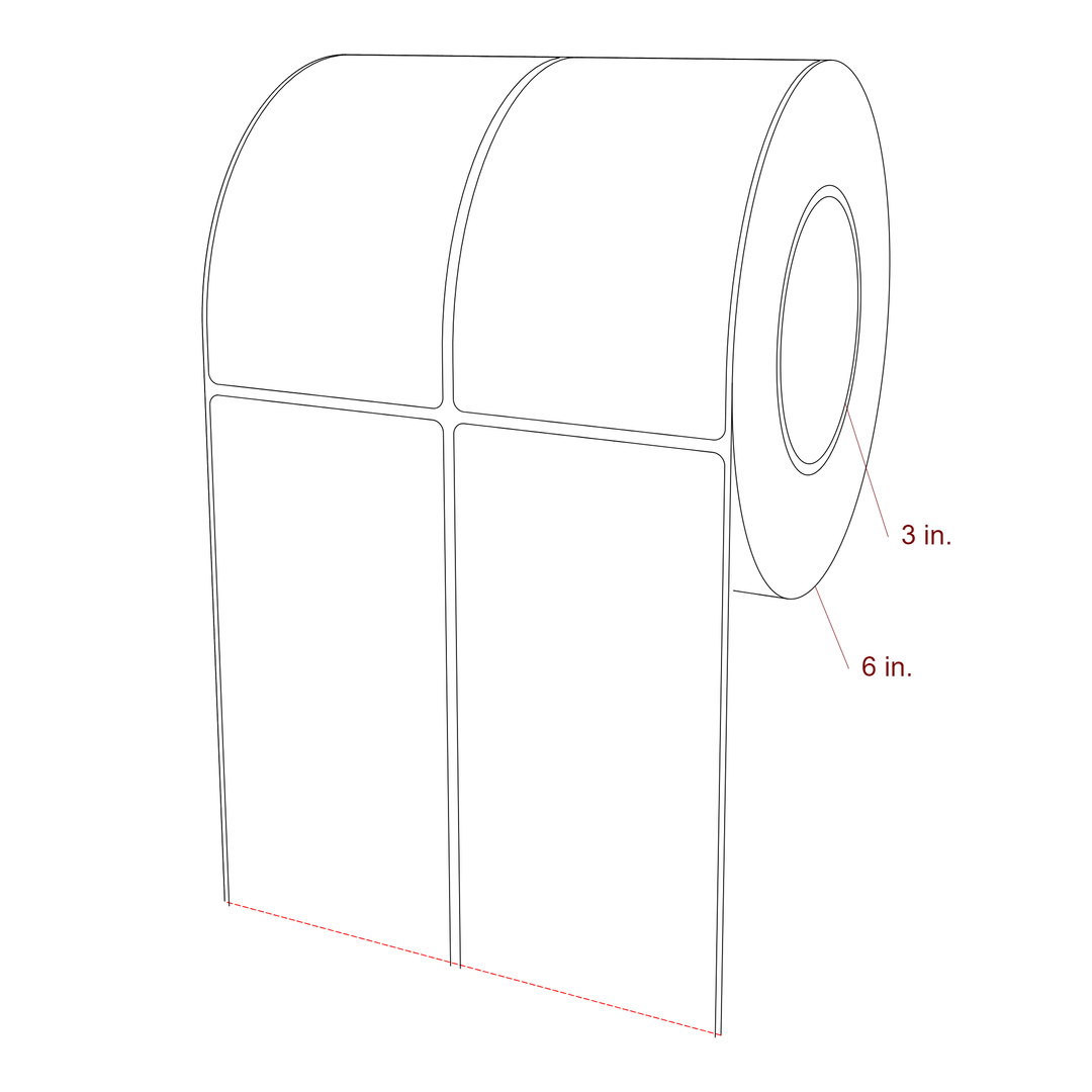 3 Inch x 5.25 Inch Rectangle Inkjet Label Roll - 3 Inch Core - 6 Inch Roll OD - 2Up - 3D Perspective
