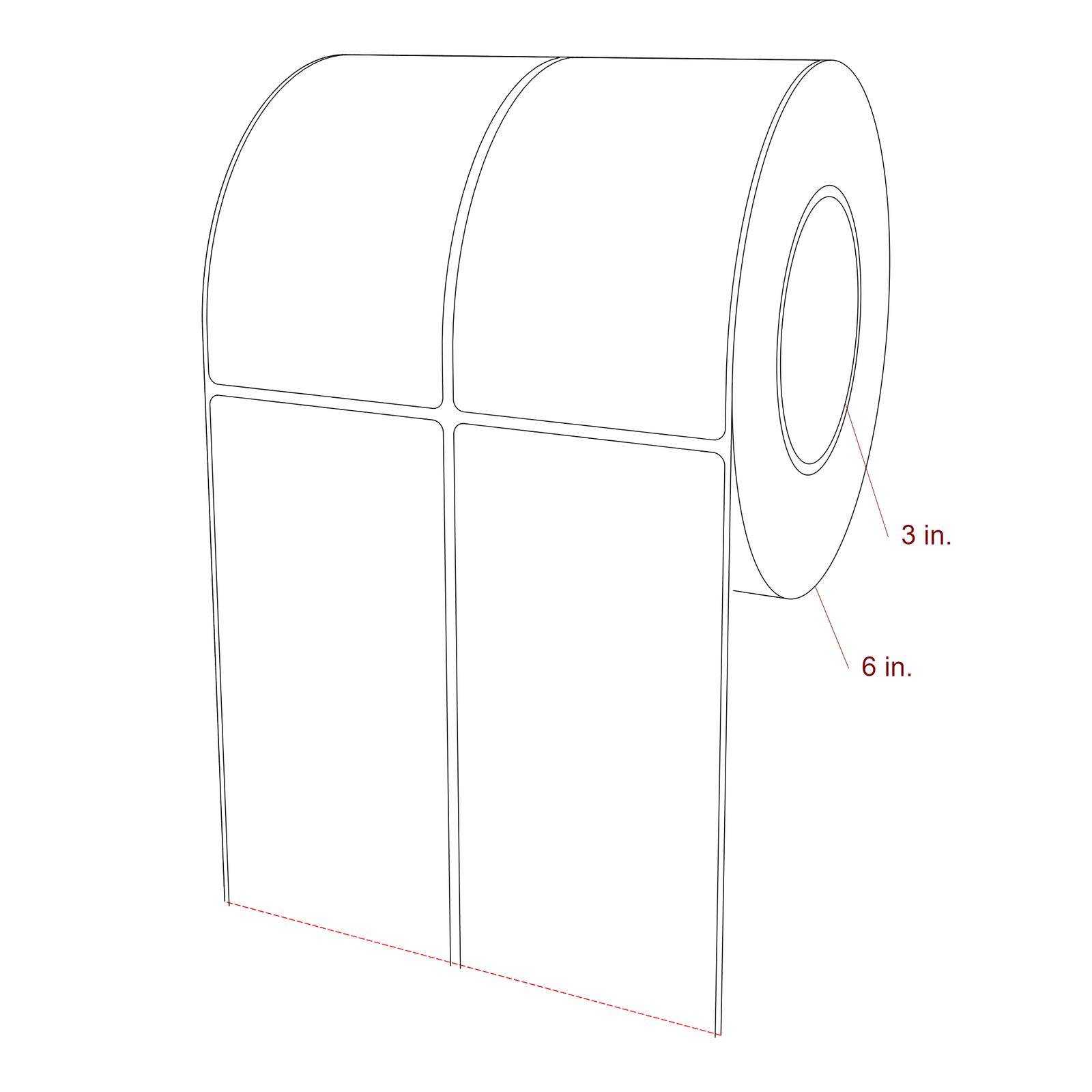 3 Inch x 5.25 Inch Rectangle Inkjet Label Roll - 3 Inch Core - 6 Inch Roll OD - 2Up - 3D Perspective
