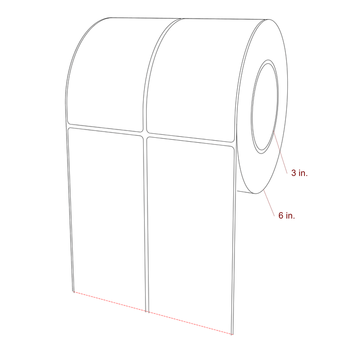 3 Inch x 5.25 Inch Rectangle Inkjet Label Roll - 3 Inch Core - 6 Inch Roll OD - 2Up - 3D Perspective