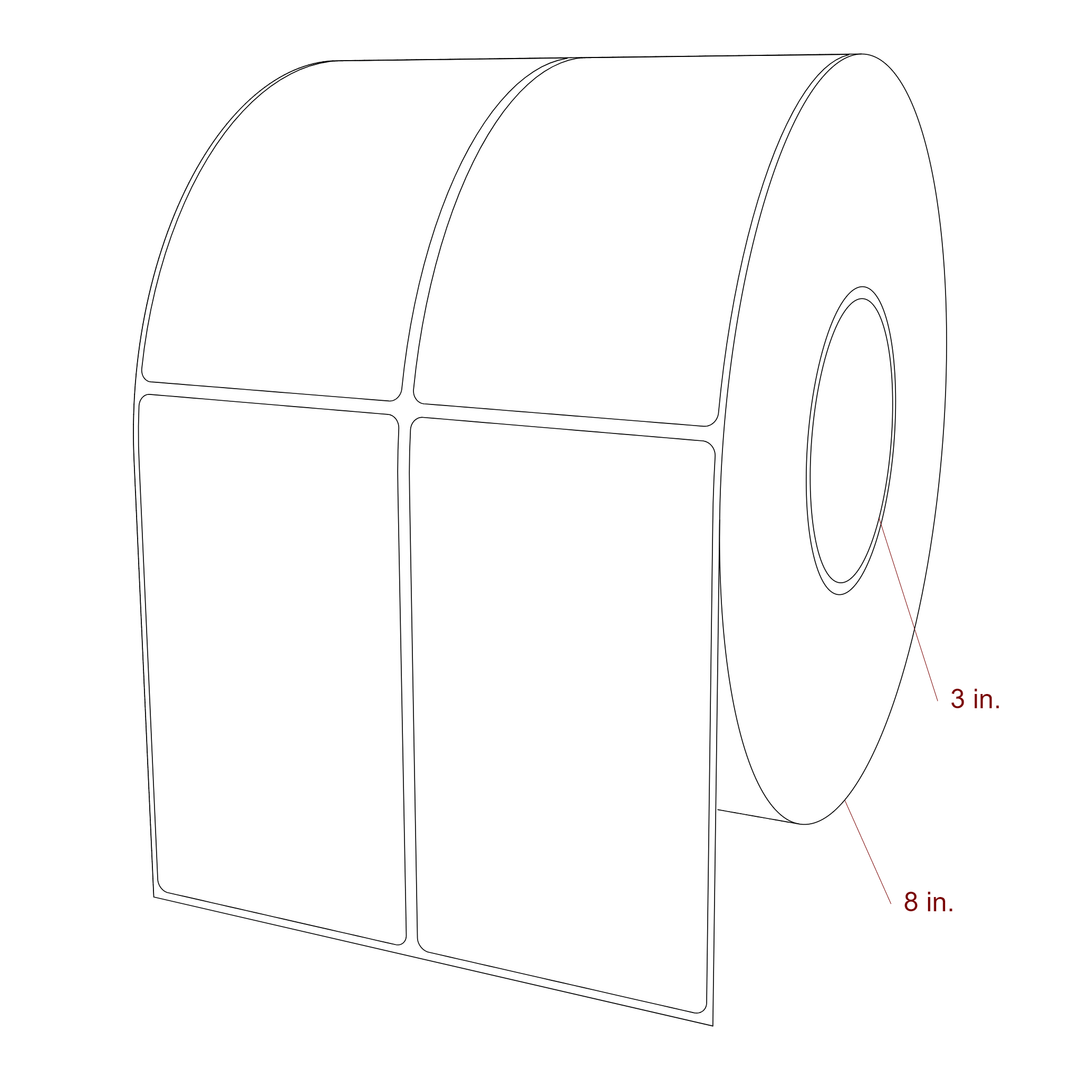 3 Inch x 5.25 Inch Rectangle Inkjet Label Roll - 3 Inch Core - 8 Inch Roll OD - 2Up - 3D Perspective
