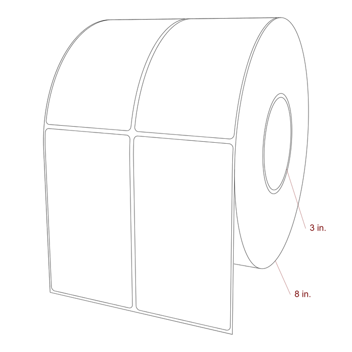 3 Inch x 5.25 Inch Rectangle Inkjet Label Roll - 3 Inch Core - 8 Inch Roll OD - 2Up - 3D Perspective