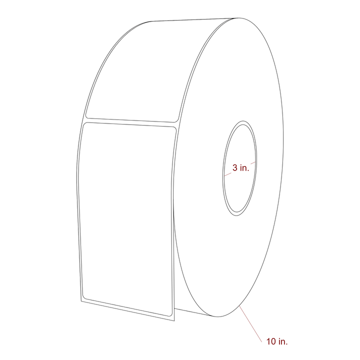 3 Inch x 5.25 Inch Rectangle Inkjet Label Roll - 3 Inch Core - 10 Inch Roll OD - 3D Perspective