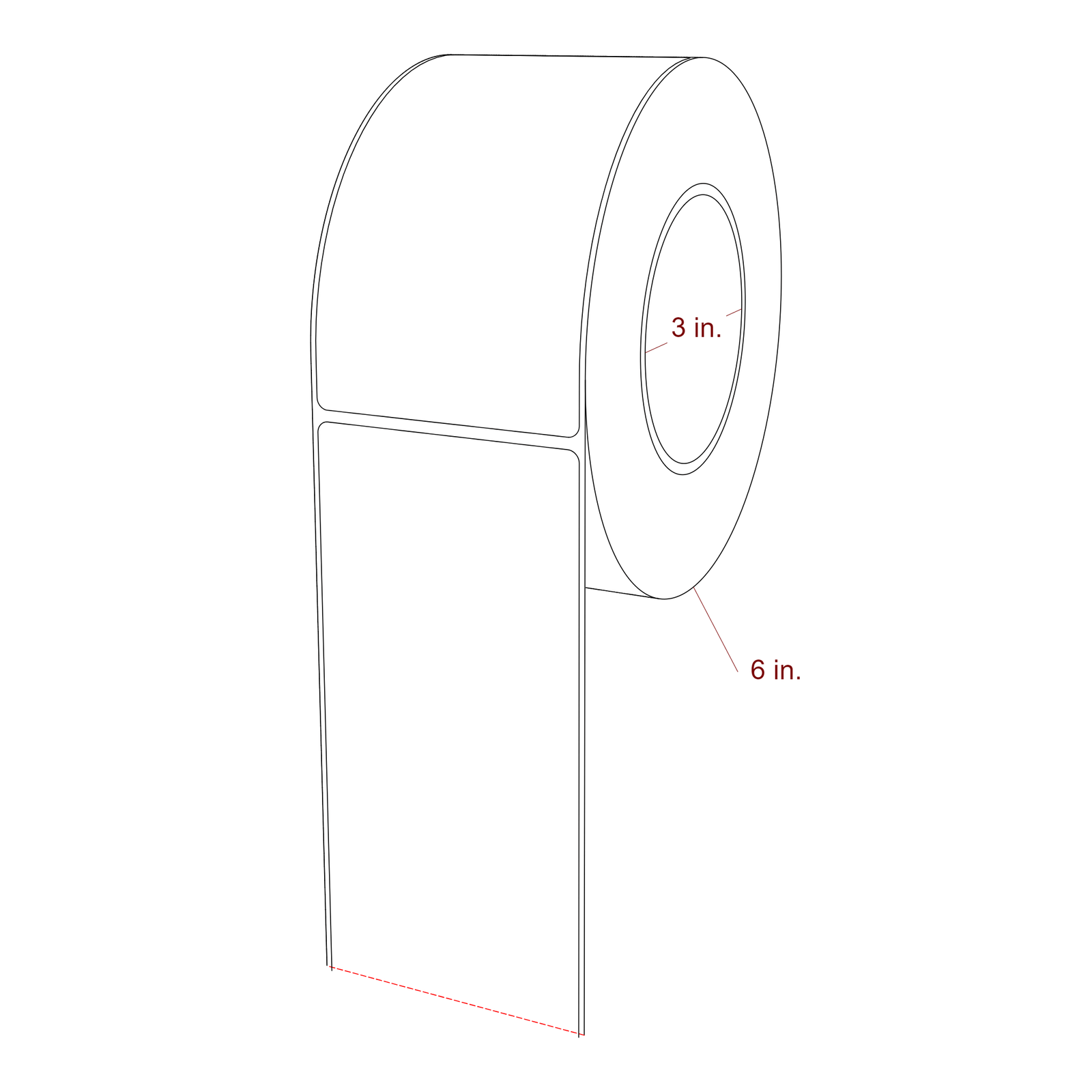 3 Inch x 5.25 Inch Rectangle Inkjet Label Roll - 3 Inch Core - 6 Inch Roll OD - 3D Perspective