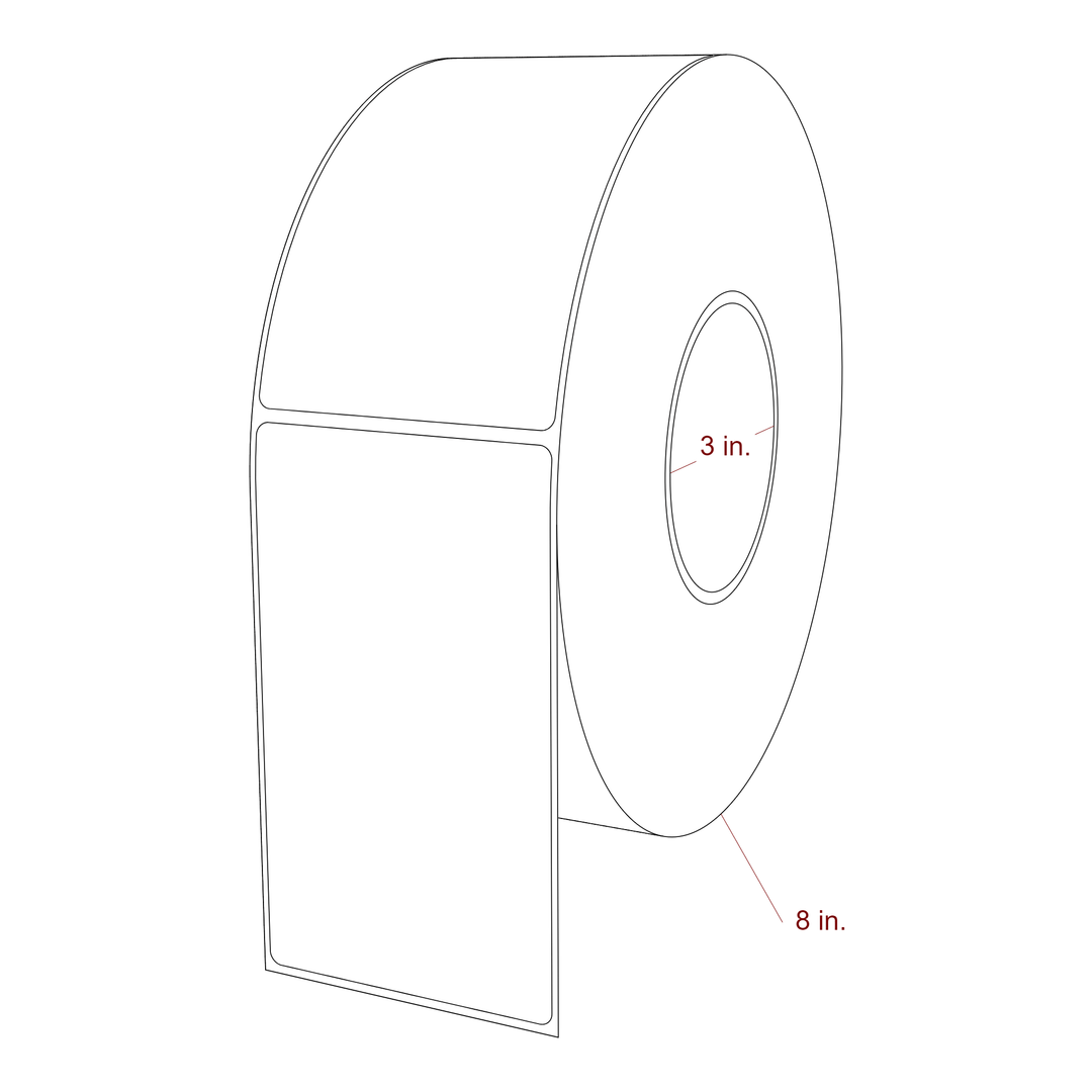 3 Inch x 5.25 Inch Rectangle Inkjet Label Roll - 3 Inch Core - 8 Inch Roll OD - 3D Perspective
