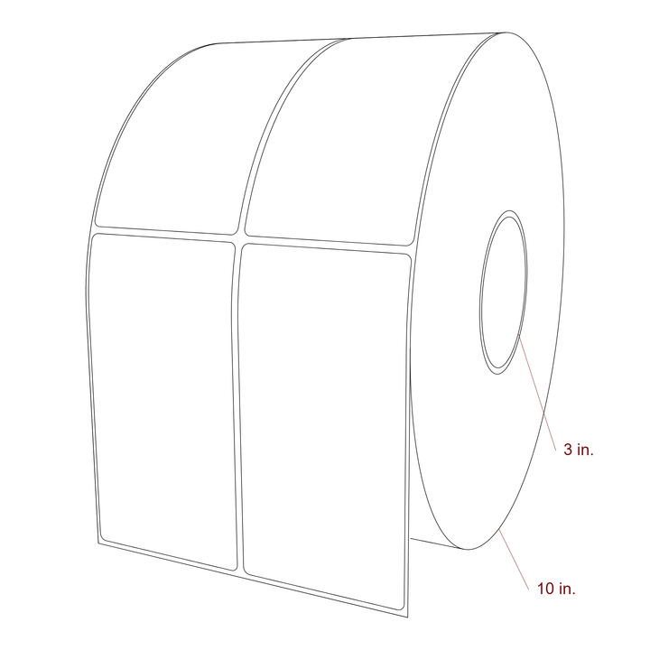 3 Inch x 5.75 Inch Rectangle Inkjet Label Roll - 3 Inch Core - 10 Inch Roll OD - 2Up - 3D Perspective