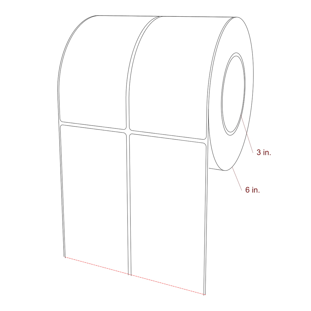 3 Inch x 5.75 Inch Rectangle Inkjet Label Roll - 3 Inch Core - 6 Inch Roll OD - 2Up - 3D Perspective