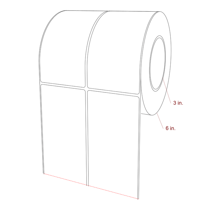 3 Inch x 5.75 Inch Rectangle Inkjet Label Roll - 3 Inch Core - 6 Inch Roll OD - 2Up - 3D Perspective