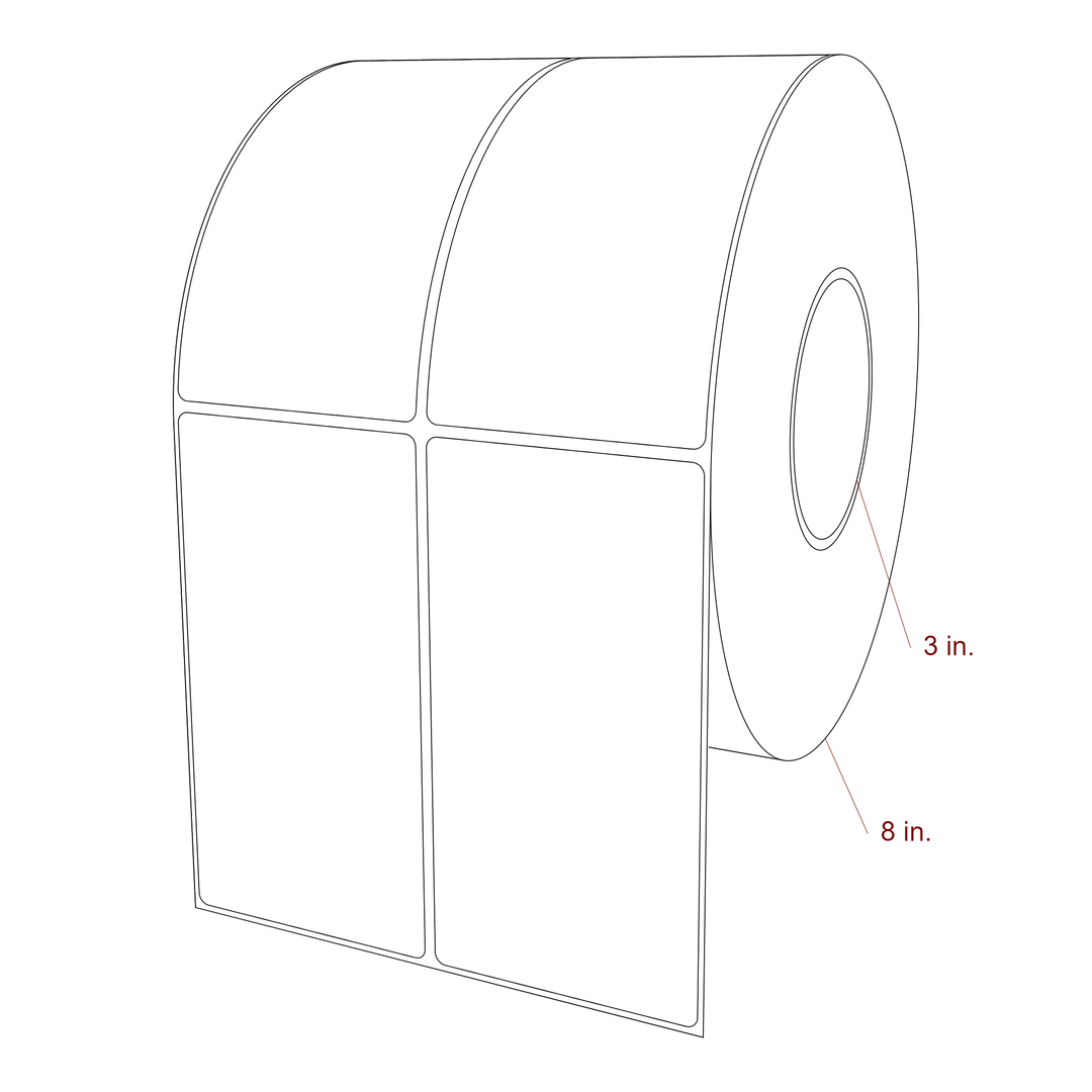 3 Inch x 5.75 Inch Rectangle Inkjet Label Roll - 3 Inch Core - 8 Inch Roll OD - 2Up - 3D Perspective