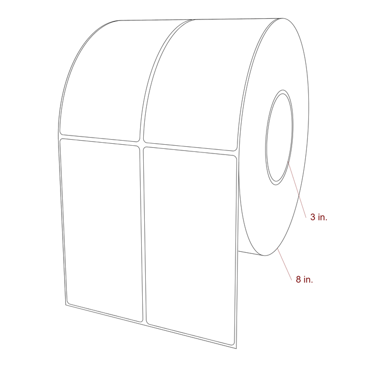 3 Inch x 5.75 Inch Rectangle Inkjet Label Roll - 3 Inch Core - 8 Inch Roll OD - 2Up - 3D Perspective