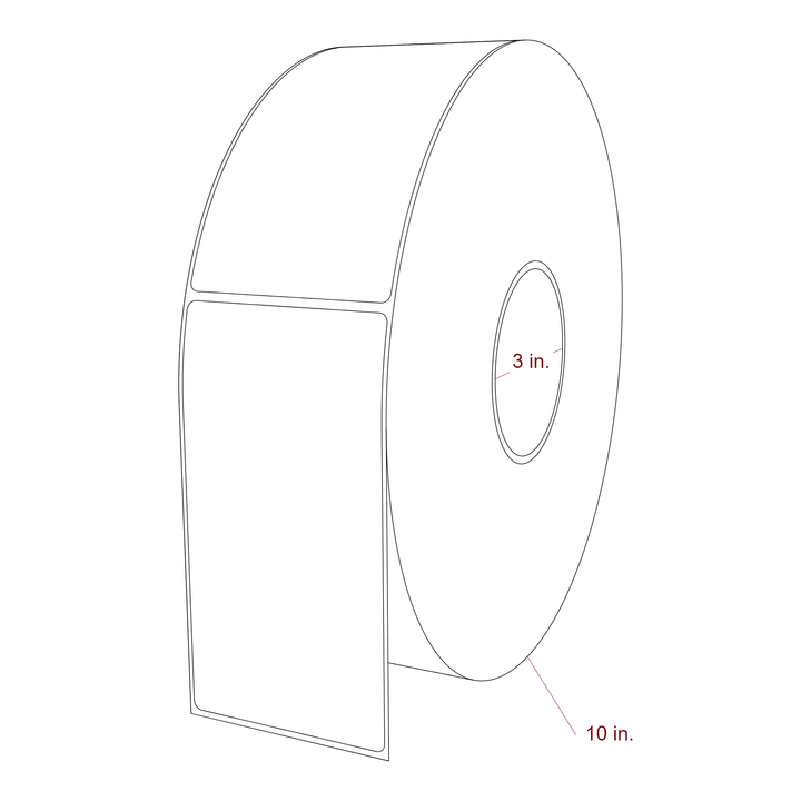 3 Inch x 5.75 Inch Rectangle Inkjet Label Roll - 3 Inch Core - 10 Inch Roll OD - 3D Perspective