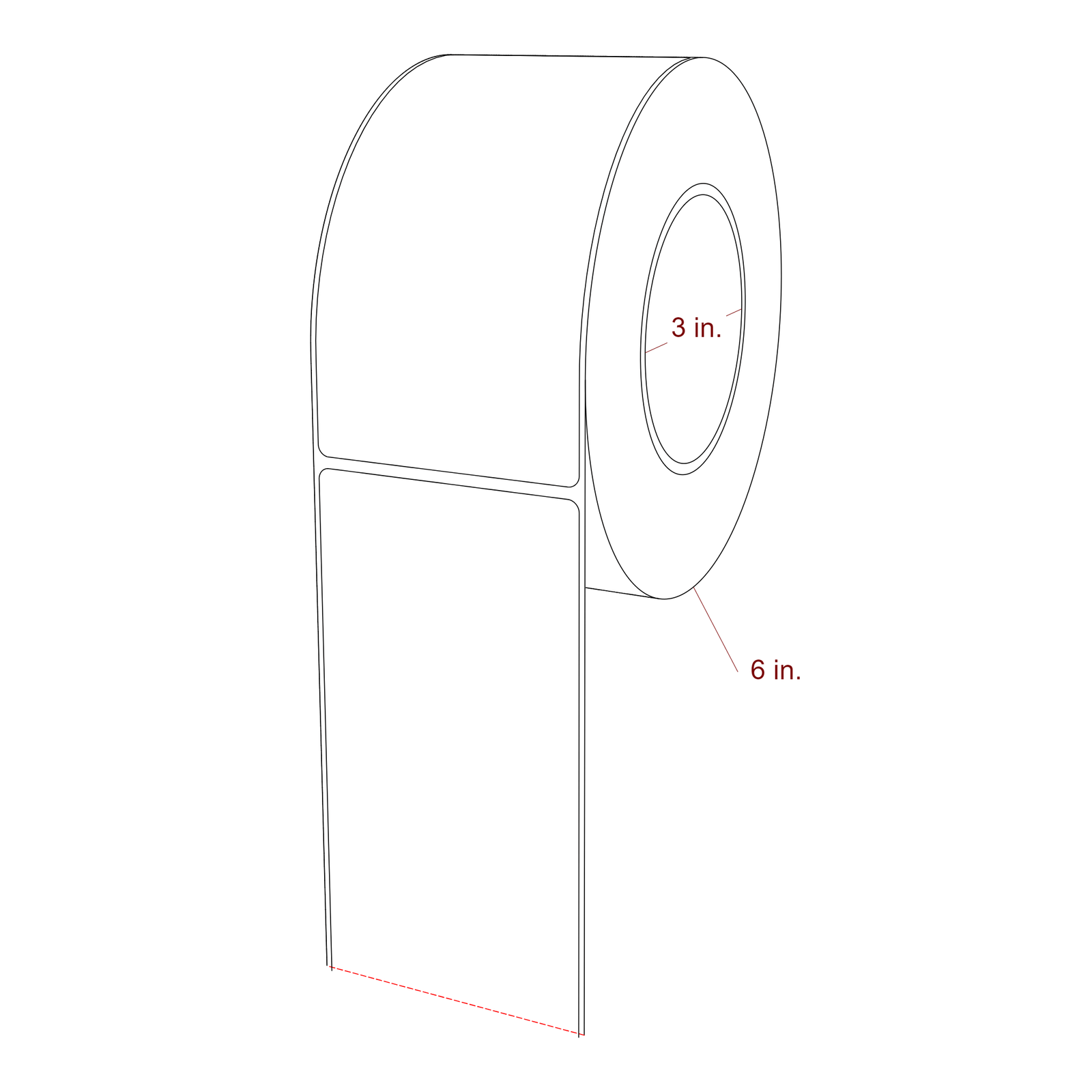 3 Inch x 5.75 Inch Rectangle Inkjet Label Roll - 3 Inch Core - 6 Inch Roll OD - 3D Perspective
