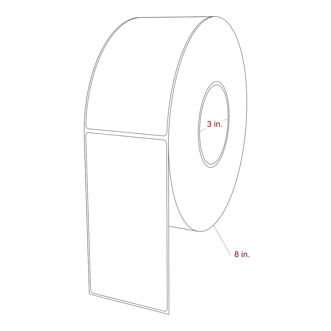 3 Inch x 5.75 Inch Rectangle Inkjet Label Roll - 3 Inch Core - 8 Inch Roll OD - 3D Perspective
