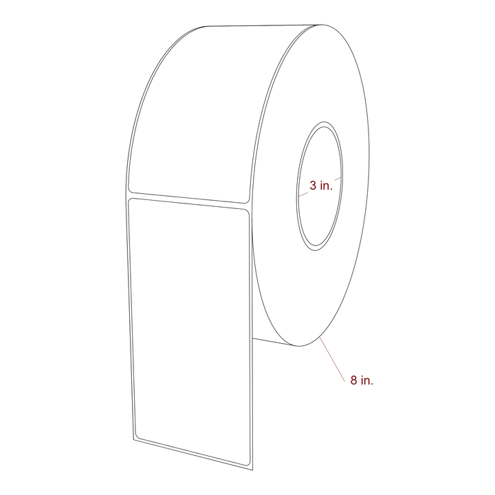 3 Inch x 5.75 Inch Rectangle Inkjet Label Roll - 3 Inch Core - 8 Inch Roll OD - 3D Perspective