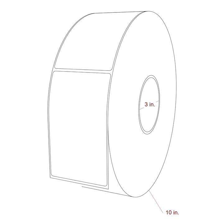 3 Inch x 5 Inch Rectangle Inkjet Label Roll - 3 Inch Core - 10 Inch Roll OD - 3D Perspective
