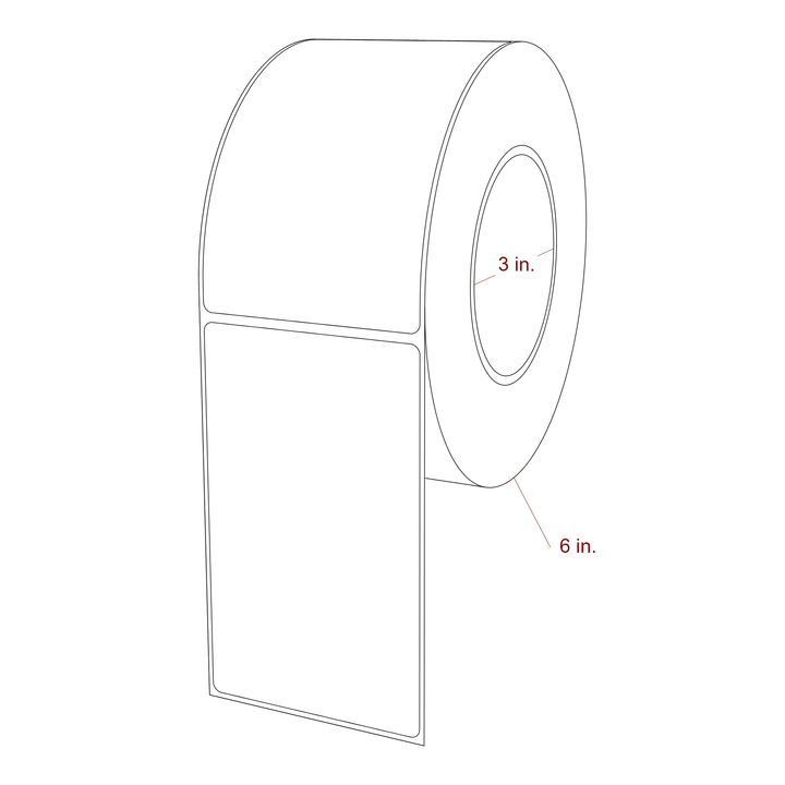 3 Inch x 5 Inch Rectangle Inkjet Label Roll - 3 Inch Core - 6 Inch Roll OD - 3D Perspective
