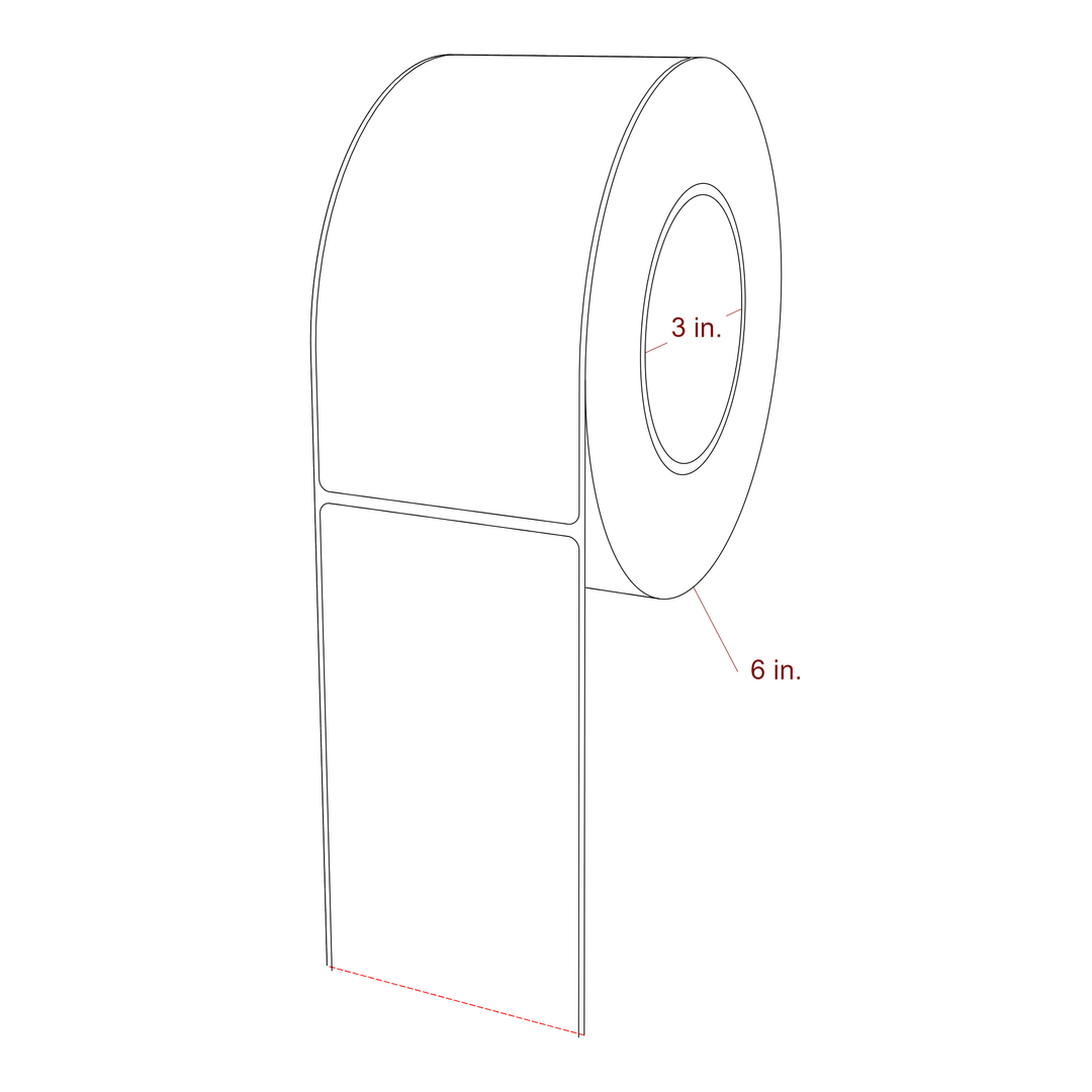 3 Inch x 6.125 Inch Rectangle Inkjet Label Roll - 3 Inch Core - 6 Inch Roll OD - 3D Perspective
